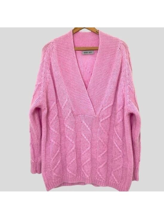 Amanda Smith Sweaters - Amanda Smith Coquette Soft Girl Cloud Luxe Pink Mohair Sweater L Cable Knit